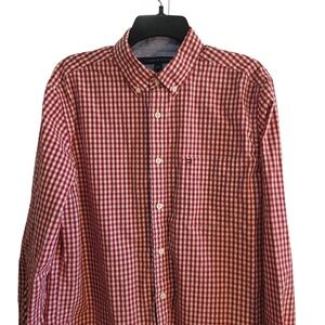 Tommy Hilfiger Mens Classic Fit Red White Gingham Button Down Shirt Size Medium
